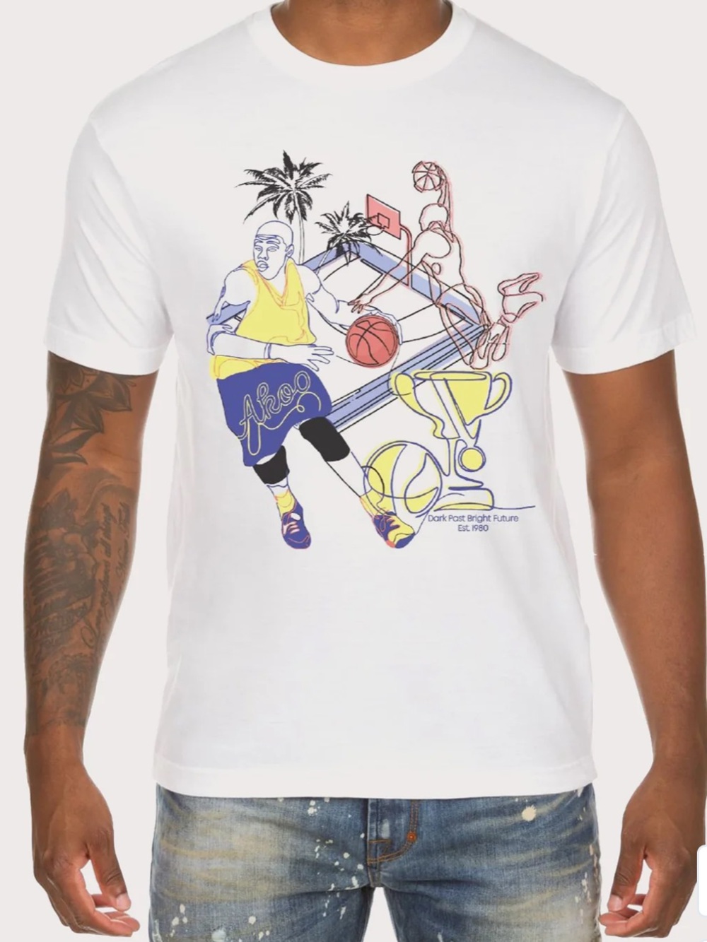 Akoo Graphic Short Sleeve White Cotton Tee Men Size Medium